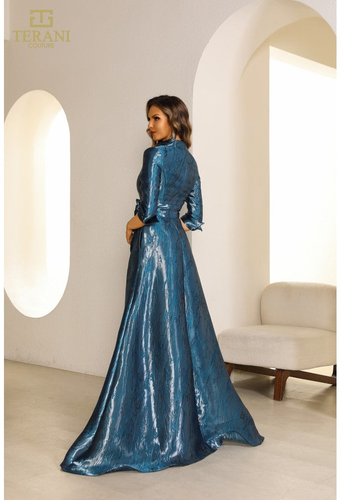 Terani Couture 251M4462 Shimmer A-Line Long Blue Dress
